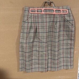 Talbots Gray and Red Plaid Pencil Skirt